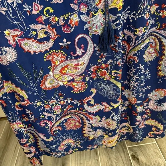 Bisou Bisou Maxi Dress 14 Navy Paisley Colorful Resortware Cruise Career - Picture 3 of 12